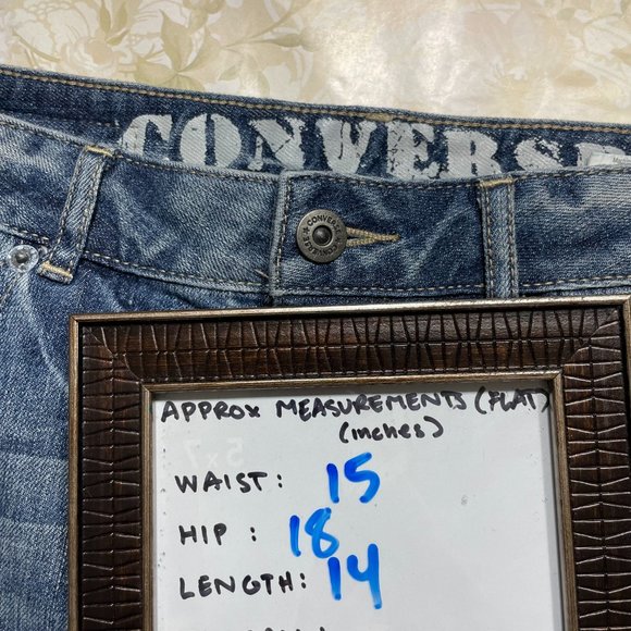 Converse Denim Skirt 28 Miniskirt Mini Short Jean Distressed Light Wash Frayed - Picture 3 of 13